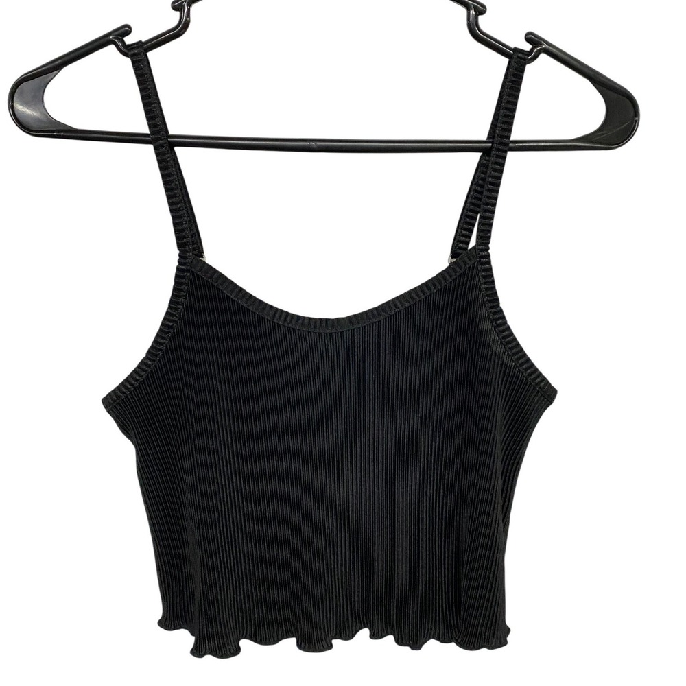 Y2K Black‎ Pleated Crop Cami XXS Adjustable Strap Mallcore Indie Sleaze Top